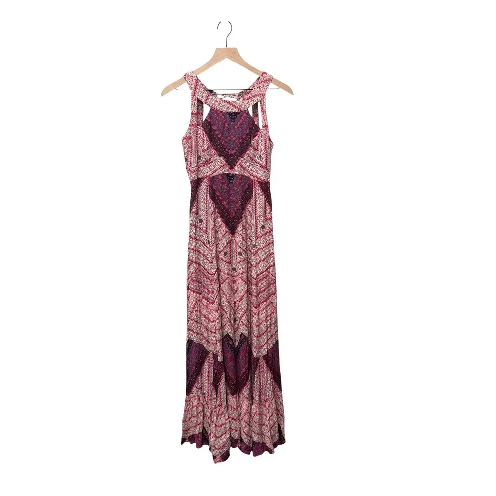 Free People Made‎ My Day Lace Up Back Maxi Dress Pink Burgundy Size 0